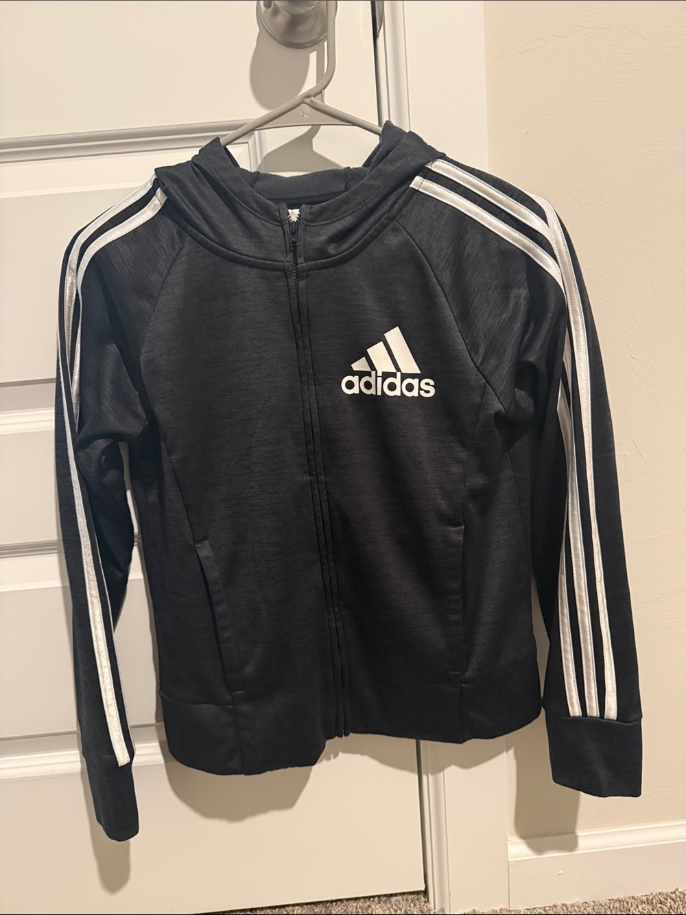 adidas Black Hooded Track Jacket with White 3‑Stripes